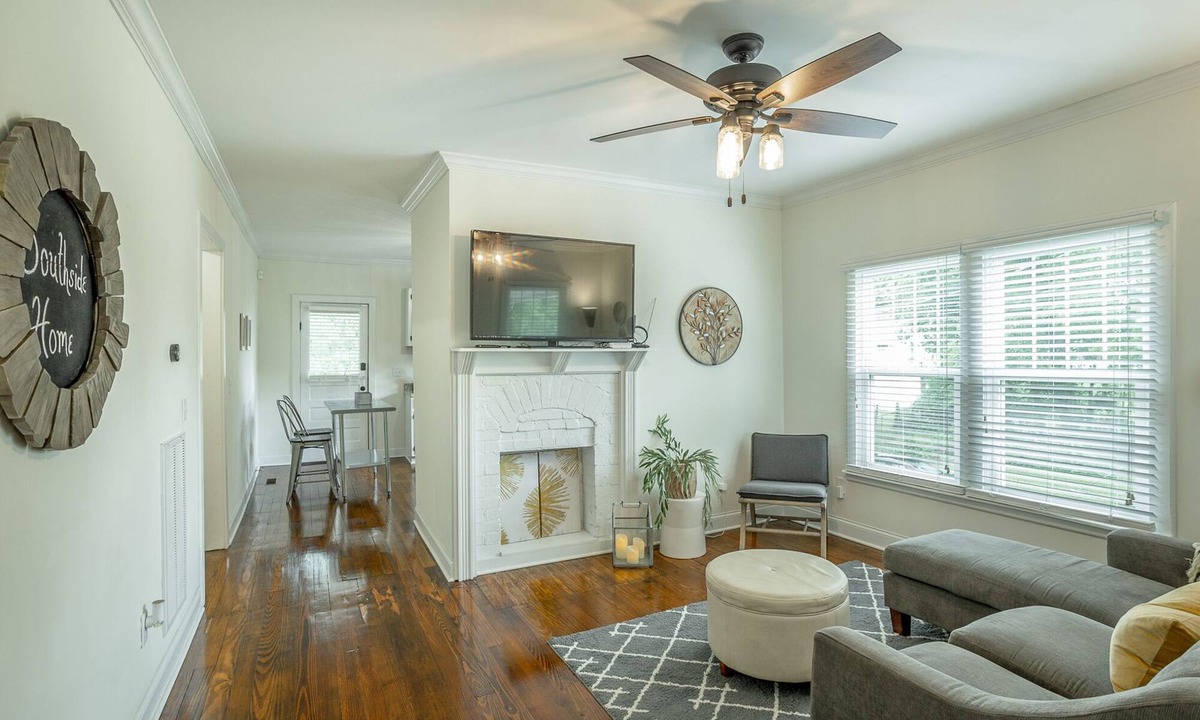 St. Elmo Improvement League House | 2 bedrooms, 1 bath, cozy kitchen, living room and game room/multipurpose room.
