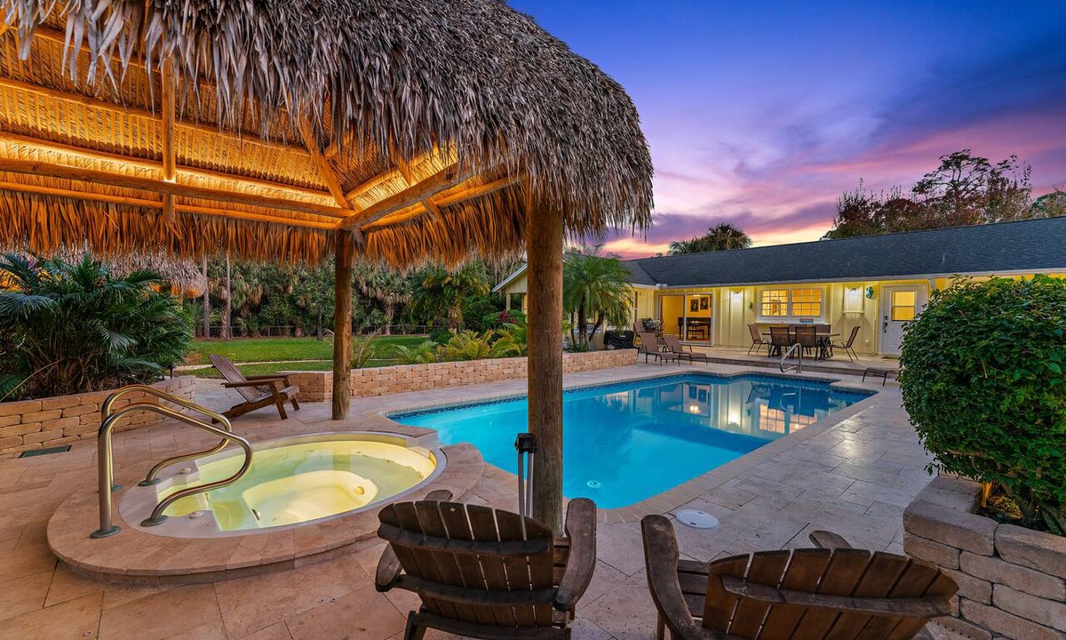 Jupiter Farms House | Tropical Oasis w/Pool, Tiki & Spa! Private Jupiter Farms Retreat, Dogs Welcome