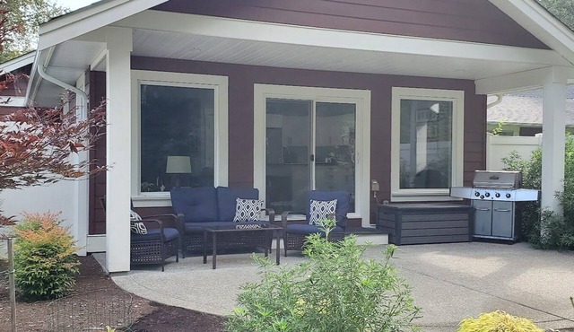 A modern cozy cottage in your own wooded backyard located mid Vancouver Island.