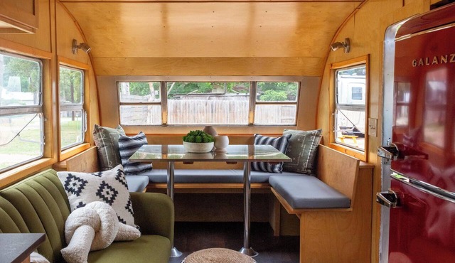 Full Bed with Bathroom, Living Room, Kitchenette, and Mini Fridge