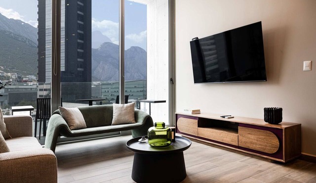 High-Floor Balcony, La Huasteca Views, Pool & Gym