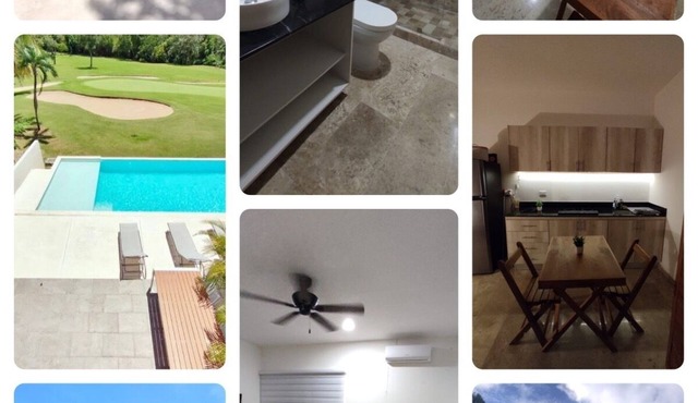 Modern studio with AC and WiFi in fabulous Puerto Aventuras, Mexico. Pool. TV